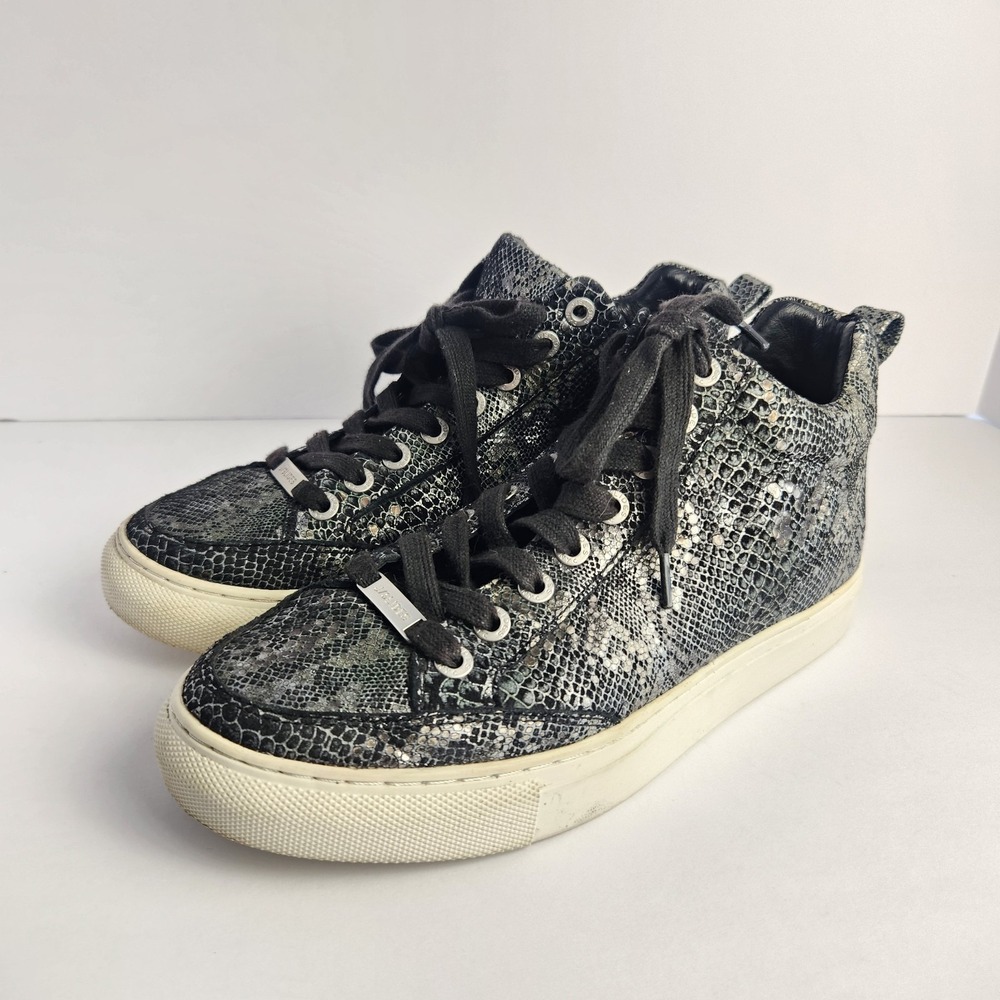 J/Slides Women's Snakeskin Print Lace-up Comfy Ankle Sneakers Black/Gray Size 6M